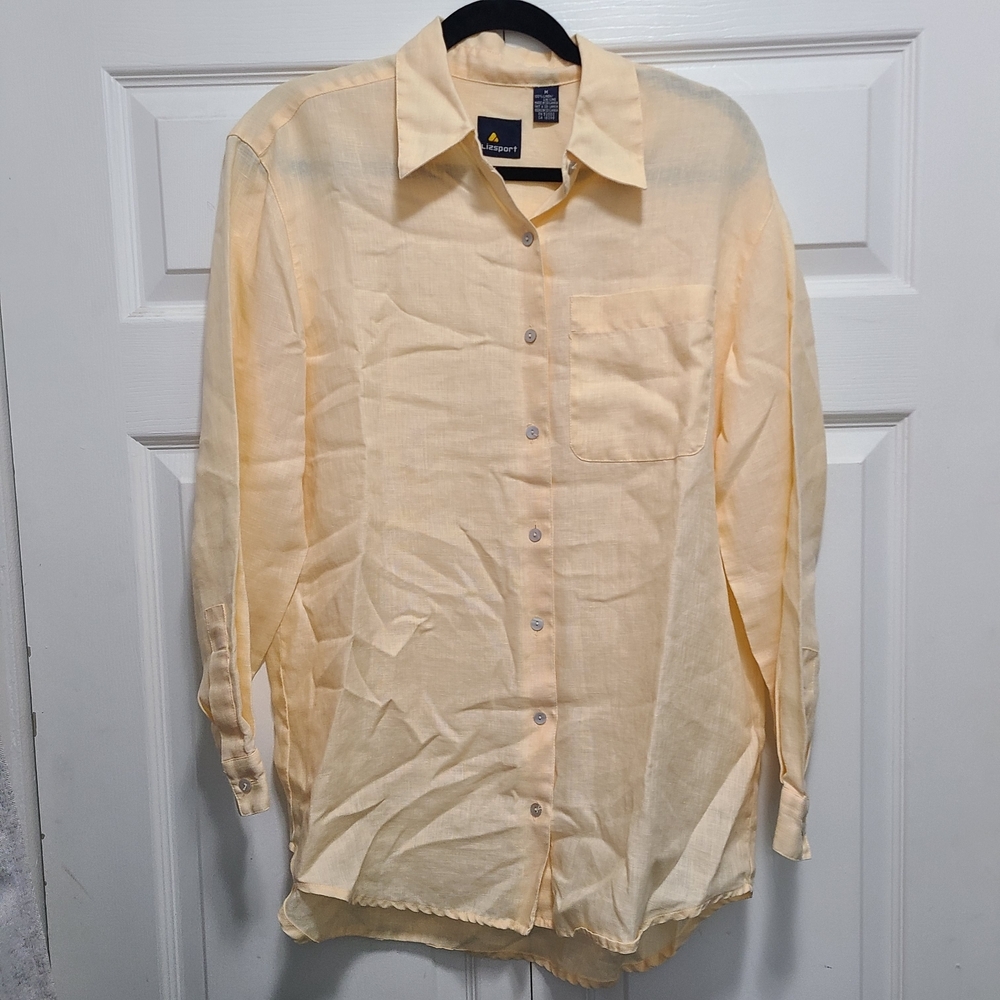 Liz Sport pale Yellow Button-Up Shirt Size M Oversized Vtg‎